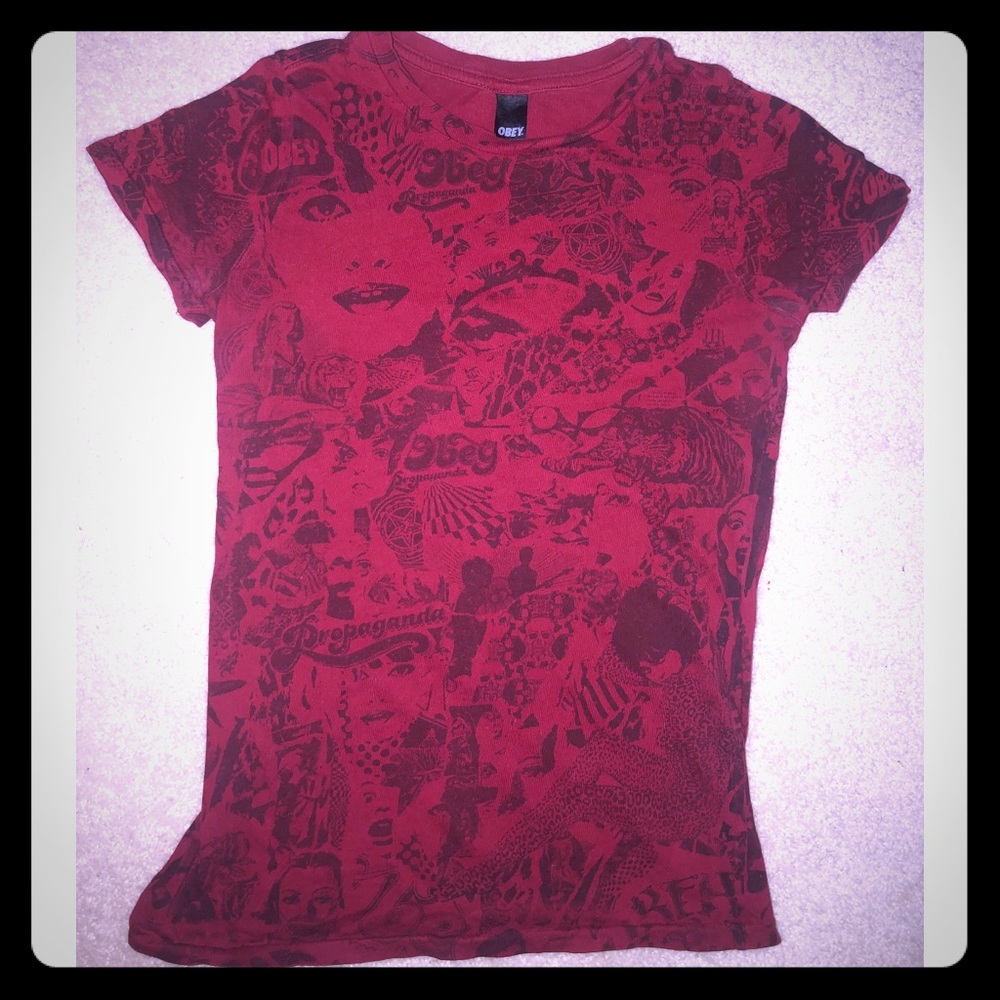Burgundy and black Obey t-shirt